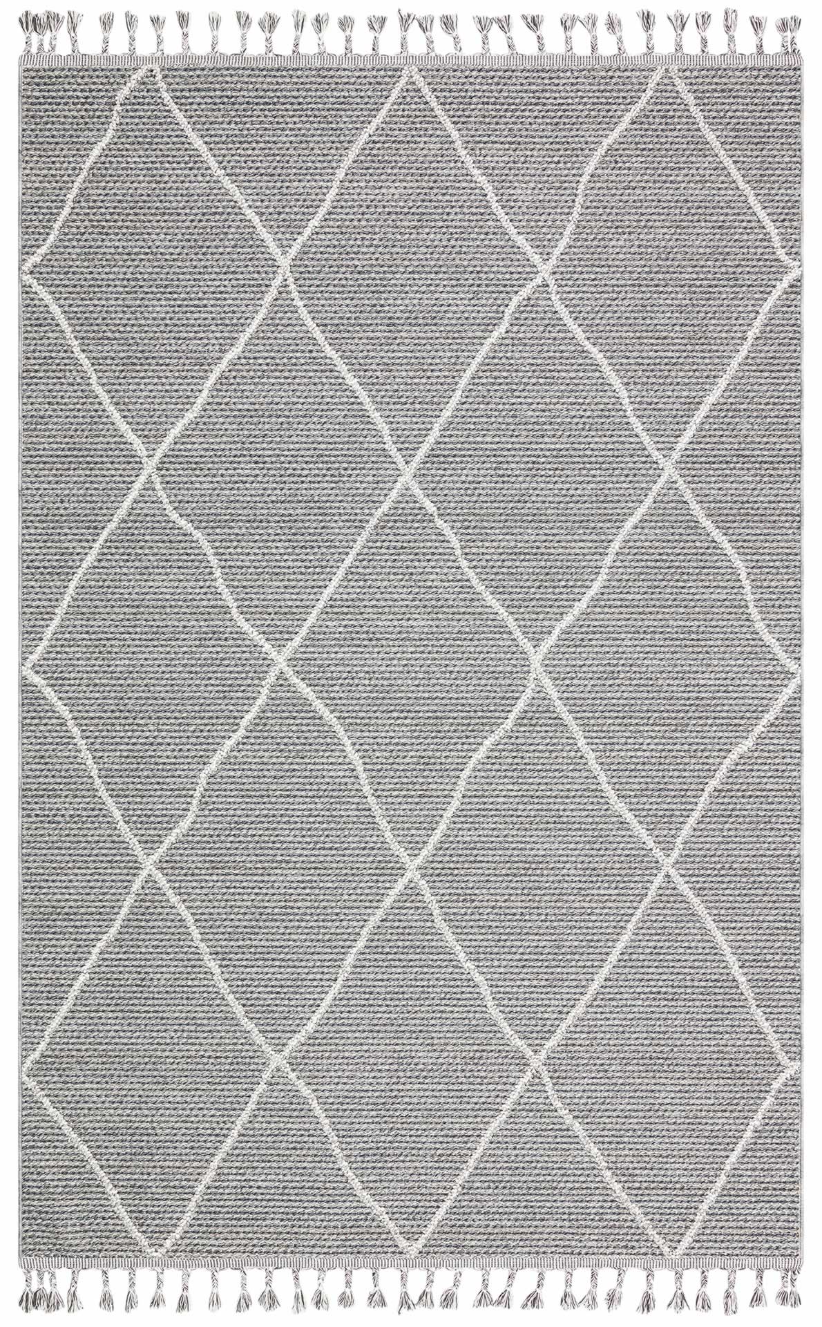 Rivra Gri Beyaz Modern Geometrik Desenli Makine Halısı