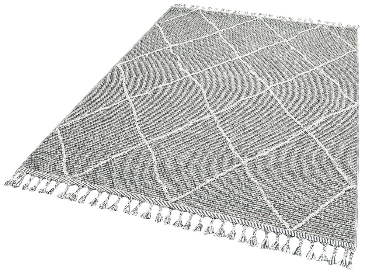 Rivra Gri Beyaz Modern Geometrik Desenli Makine Halısı – doku yakın çekim