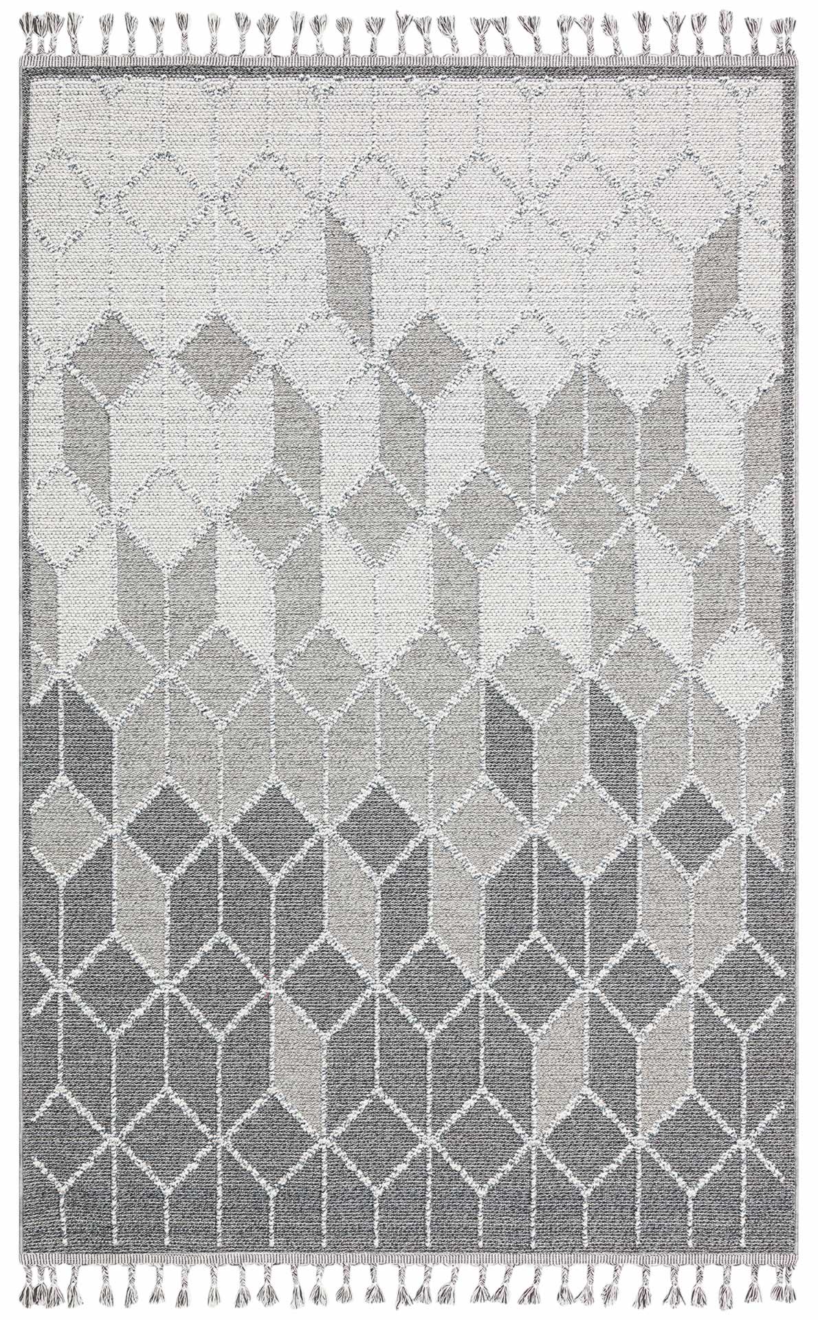 Rivra Gri Beyaz Geometrik Desenli Modern Makine Halısı