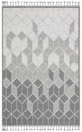 Rivra Grey White Geometric Pattern Modern Machine-Made Rug