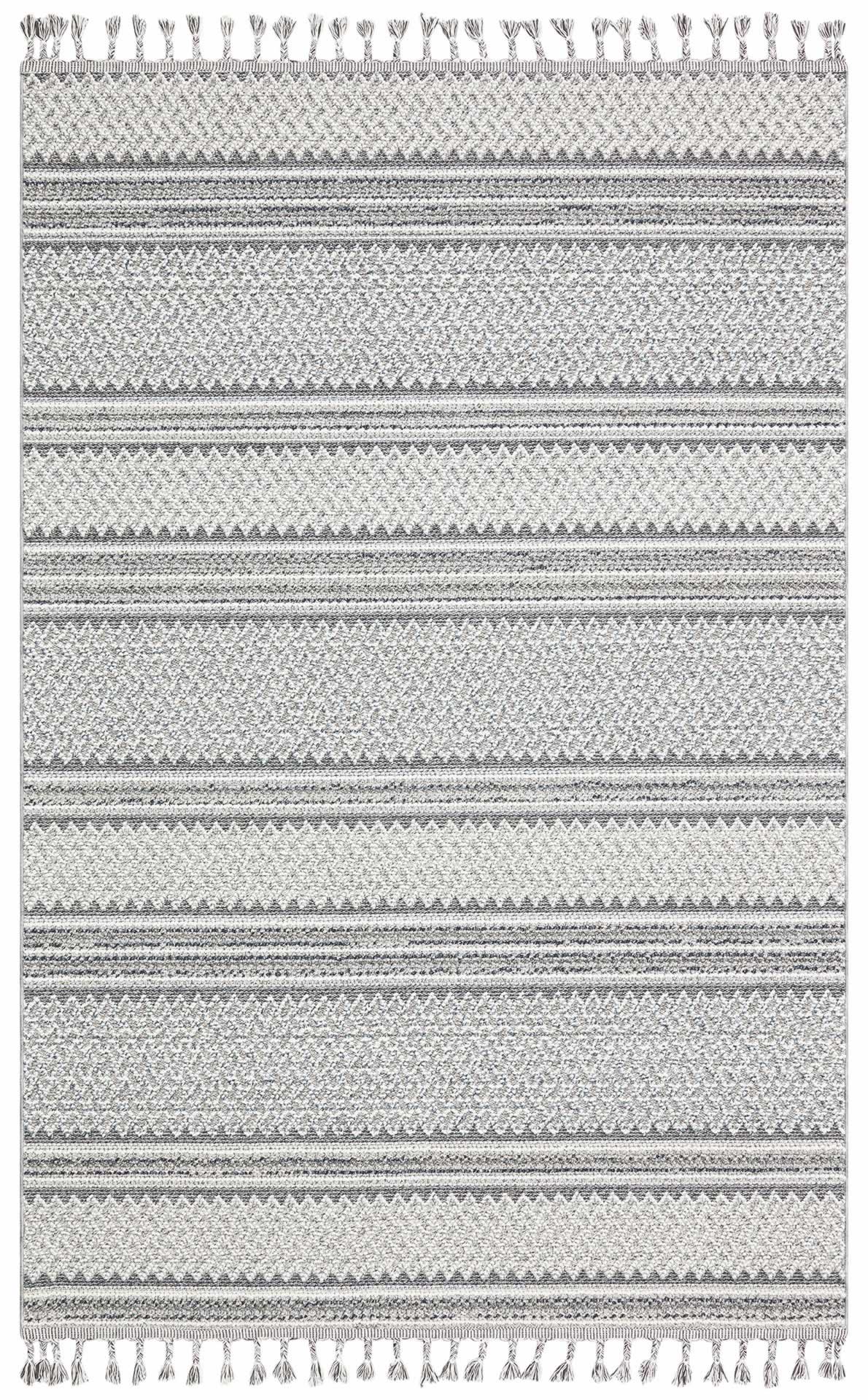 Rivra Gri Beyaz Geometrik Desenli Modern Kilim
