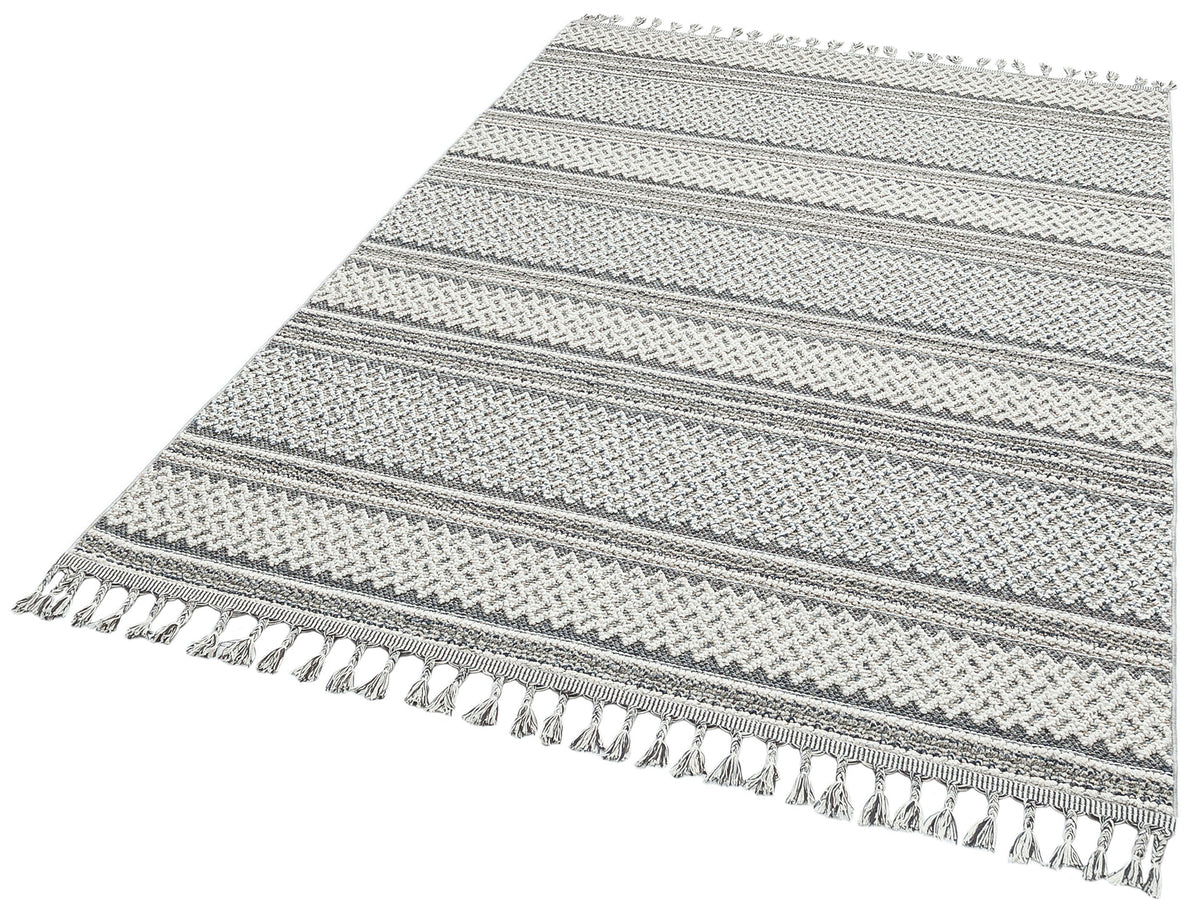 Rivra Gri Beyaz Geometrik Desenli Modern Kilim – doku yakın çekim