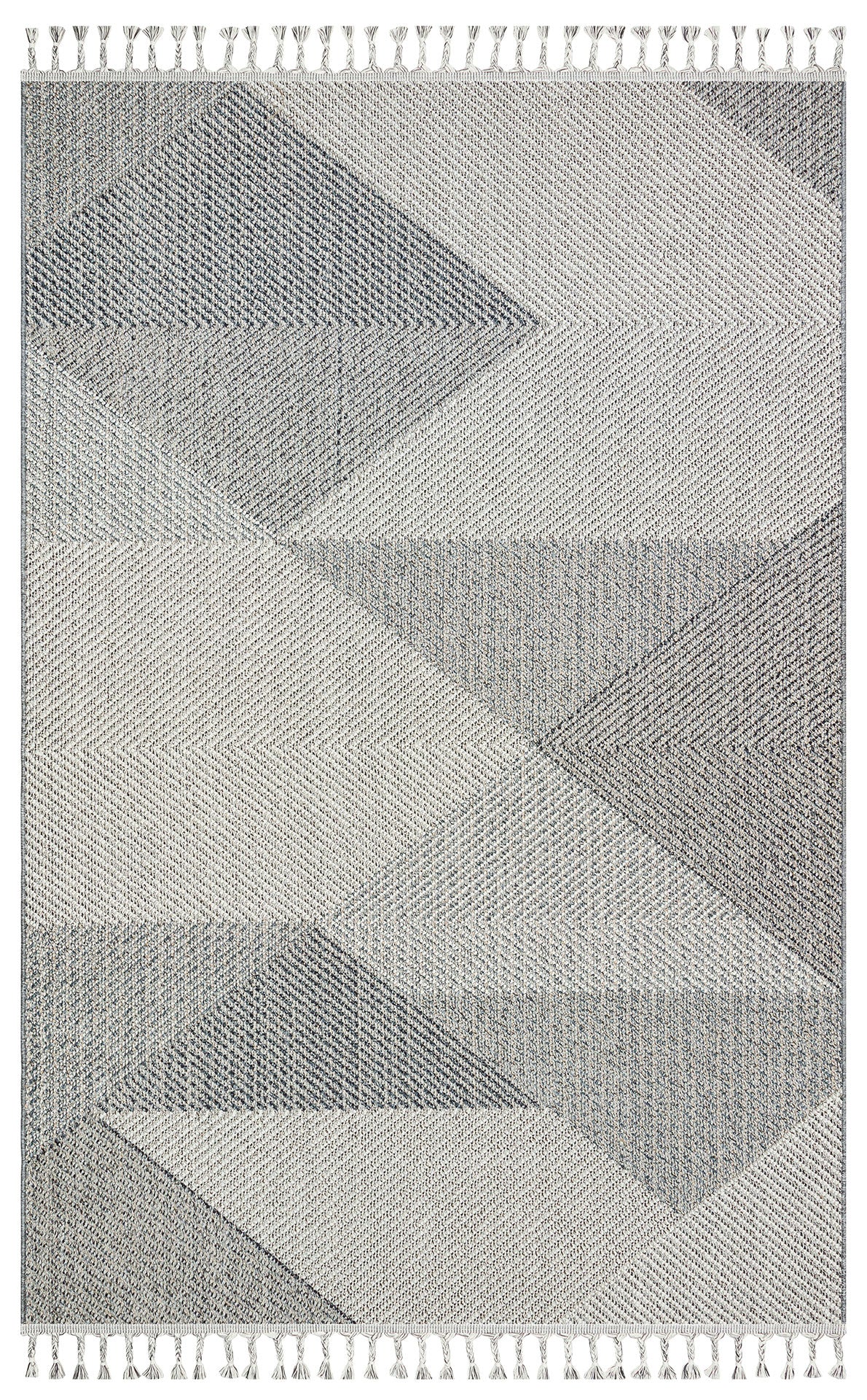 Rivra Gri Beyaz Geometrik Desenli Modern Makine Kilimi