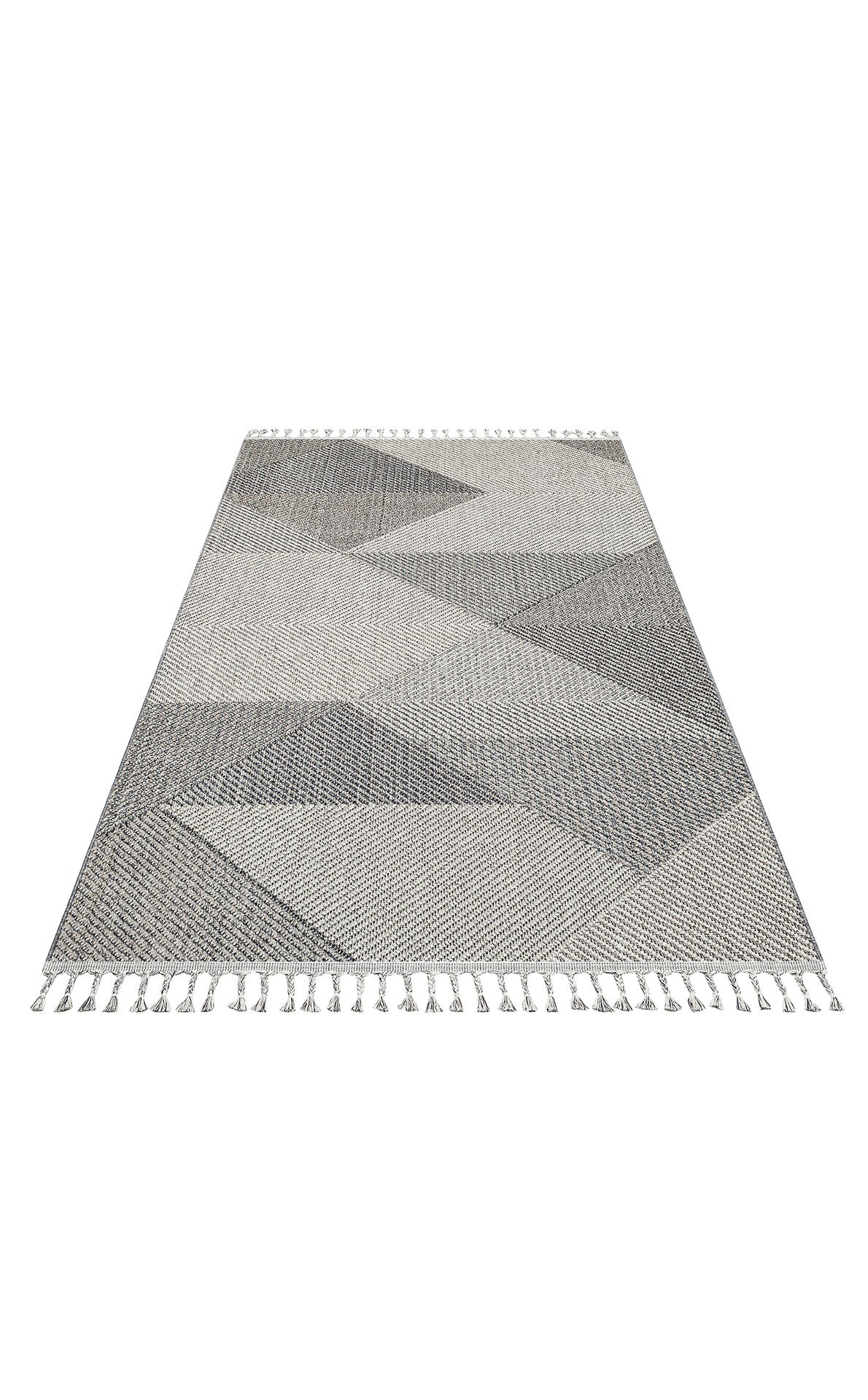 Rivra Gri Beyaz Geometrik Desenli Modern Makine Kilimi – doku yakın çekim