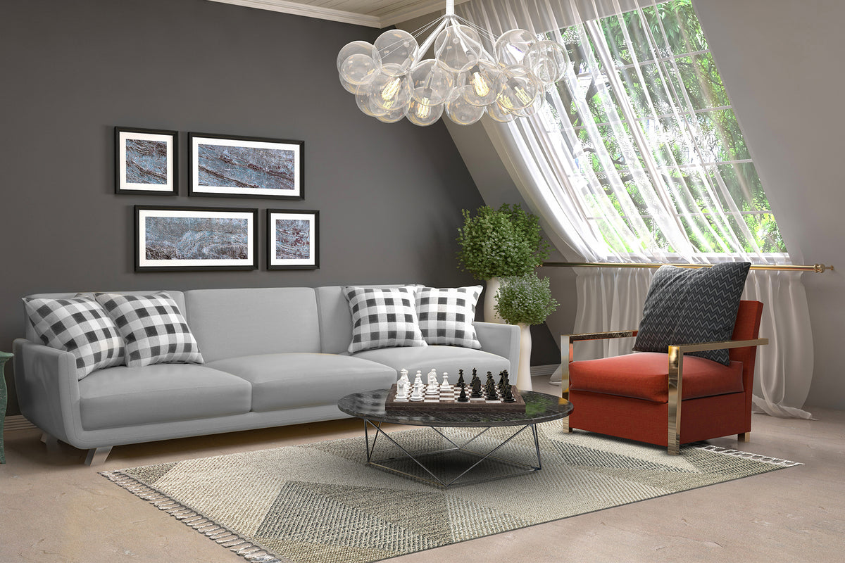 Rivra Gri Beyaz Geometrik Desenli Modern Makine Kilimi – mekânda kullanım