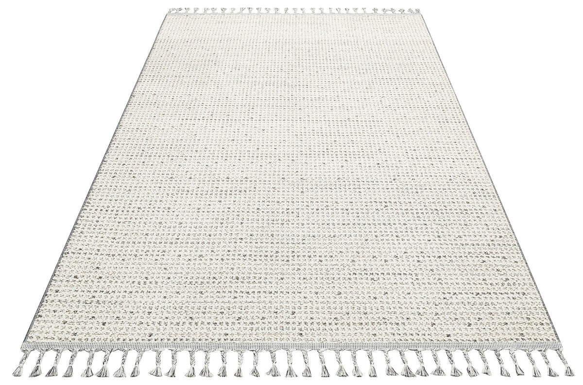 Rivra Ekru Gri Geometrik Desenli Modern Makine Halısı – doku yakın çekim