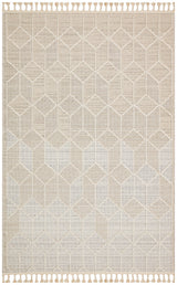 Rivra Beige Geometric Patterned Tassel Rug with Hexagonal Lines