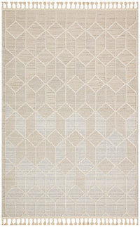 Rivra Beige Hexagonal Line Geometric Pattern Tasseled Rug
