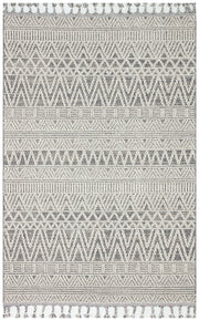 Rivra Gri Geometrik Desenli Etnik Kabartmalı Halı