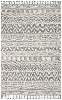 Rivra Gri Geometrik Desenli Etnik Kabartmalı Halı