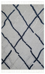 Rimvi Grey Navy Geometric Pattern Machine-Made Rug