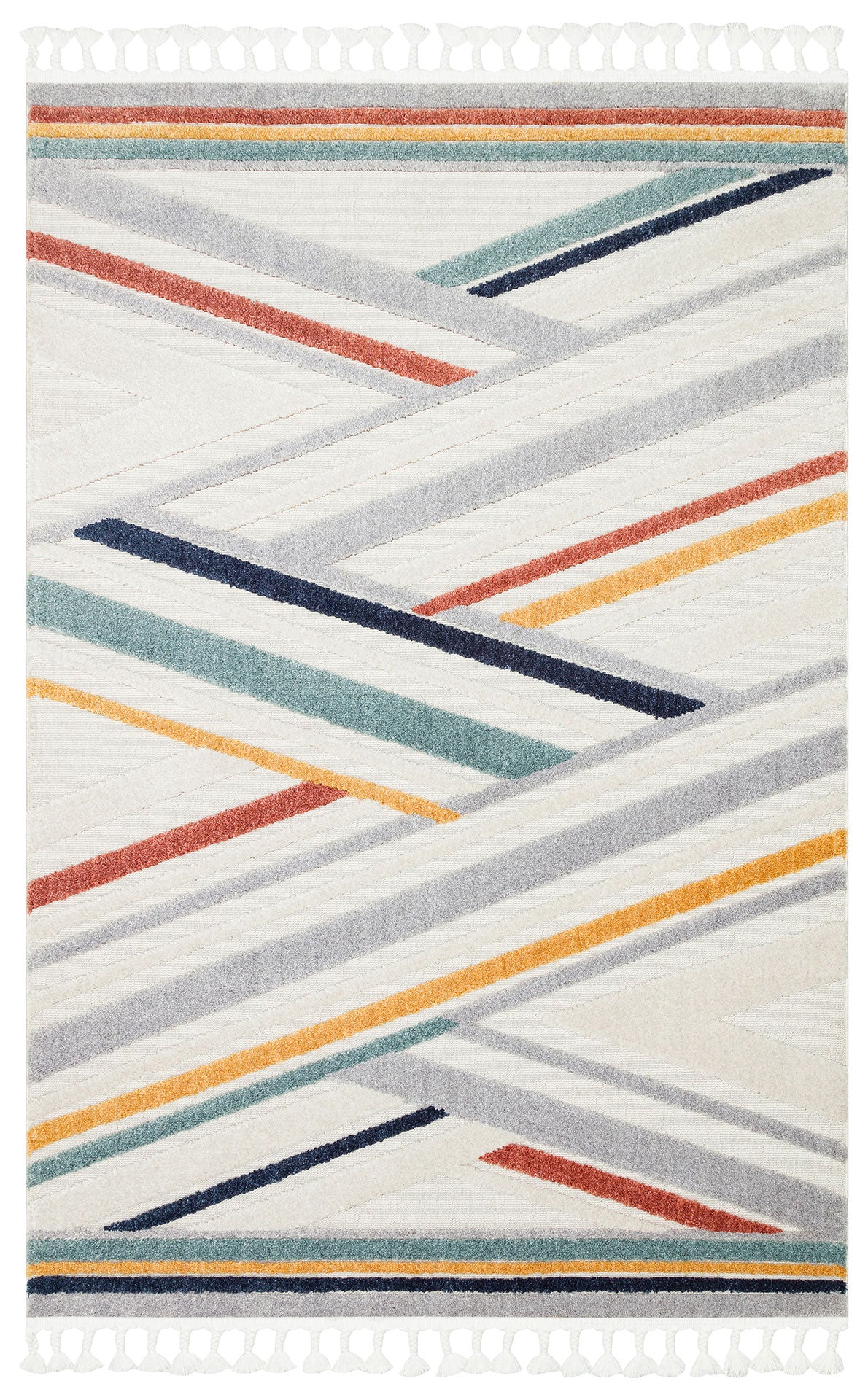 Rimvi Beyaz Gri Modern Geometrik Polyester Halı
