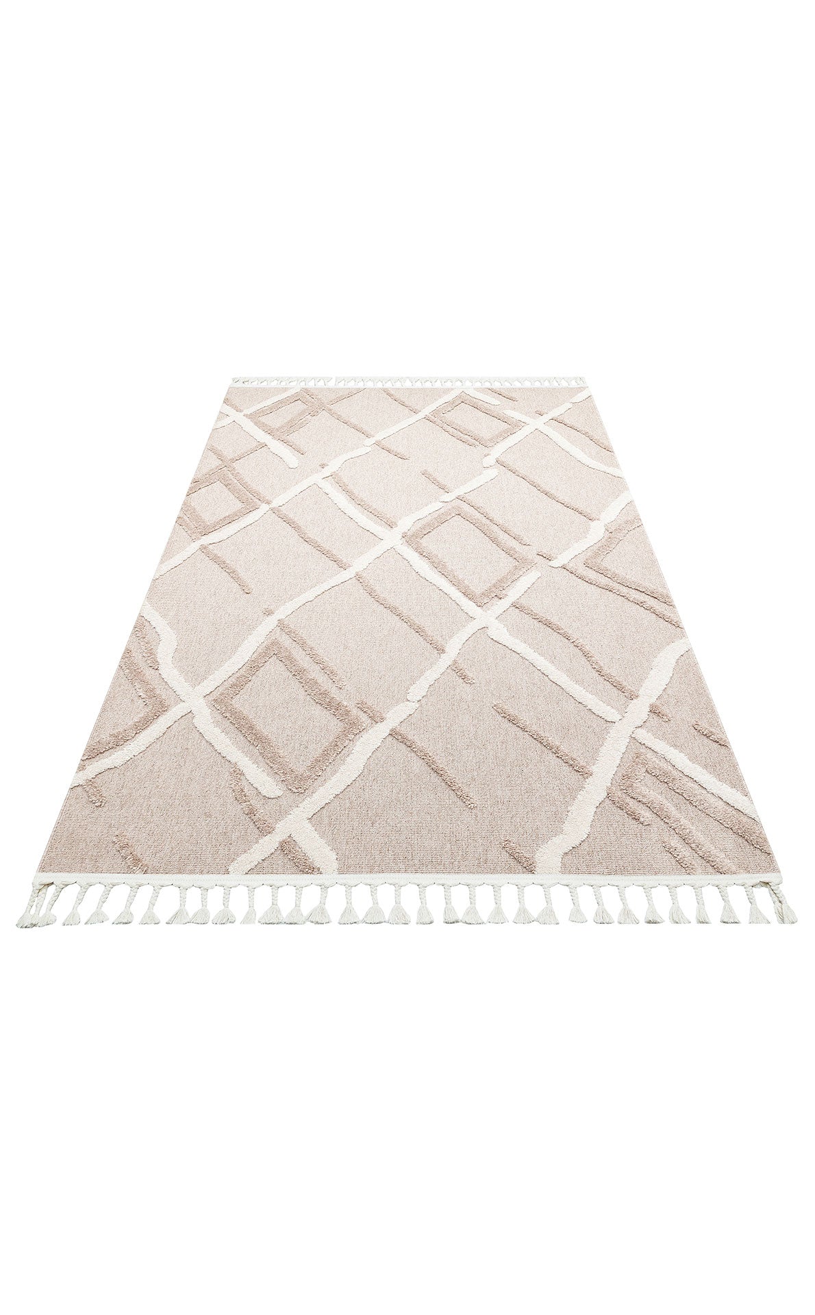 Rimvi Bej Kırmızı Modern Geometrik Polyester Halı – mekânda kullanım