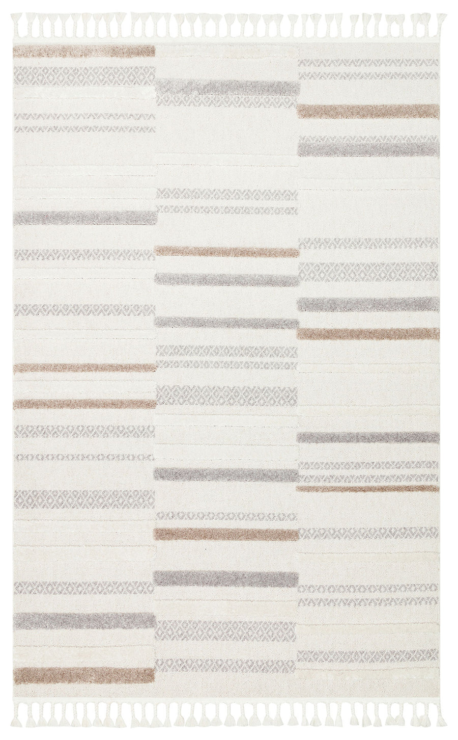 Rimvi Beyaz Gri Geometrik Desenli Modern Polyester Halı