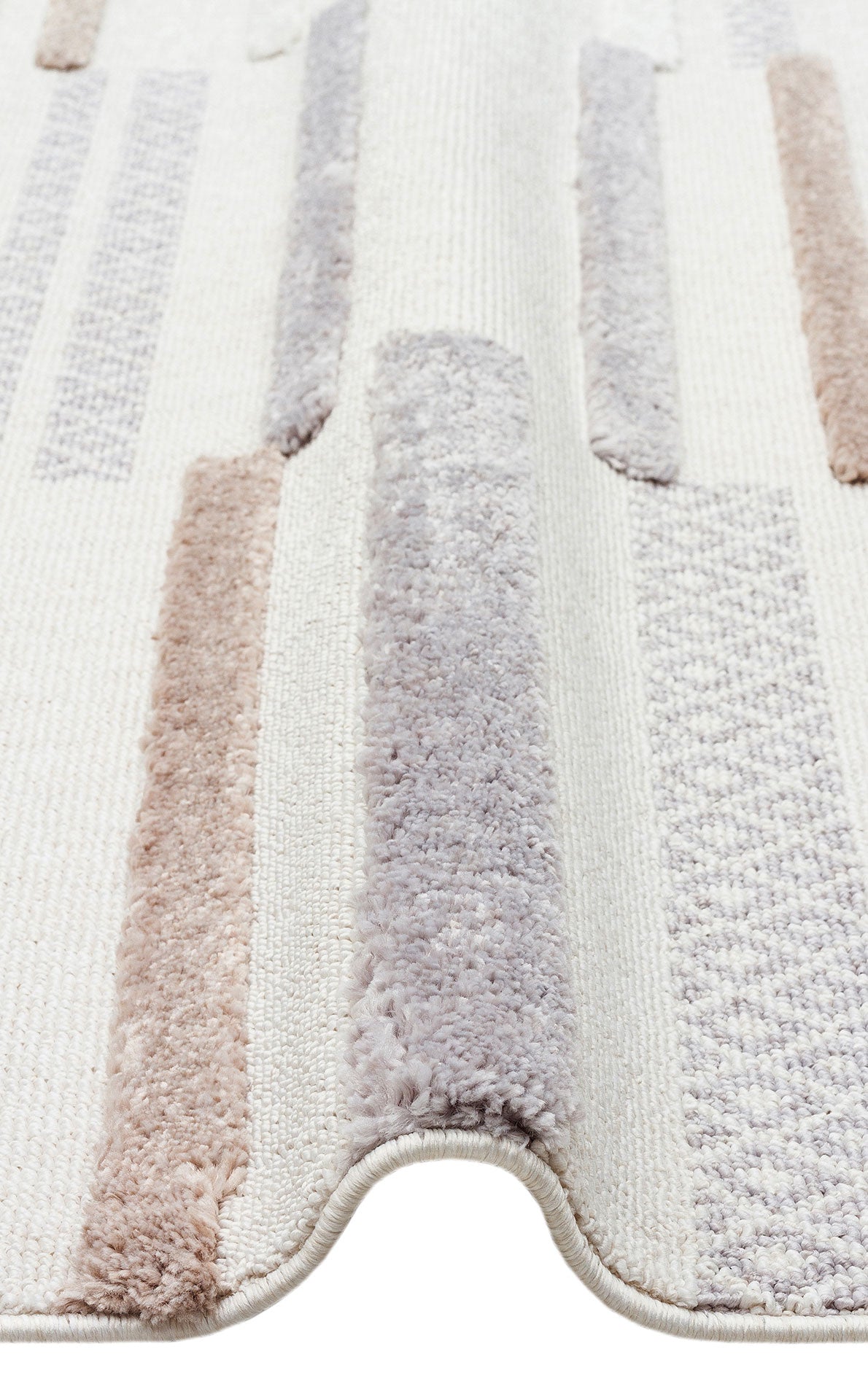 Rimvi Beyaz Gri Geometrik Desenli Modern Polyester Halı – doku yakın çekim
