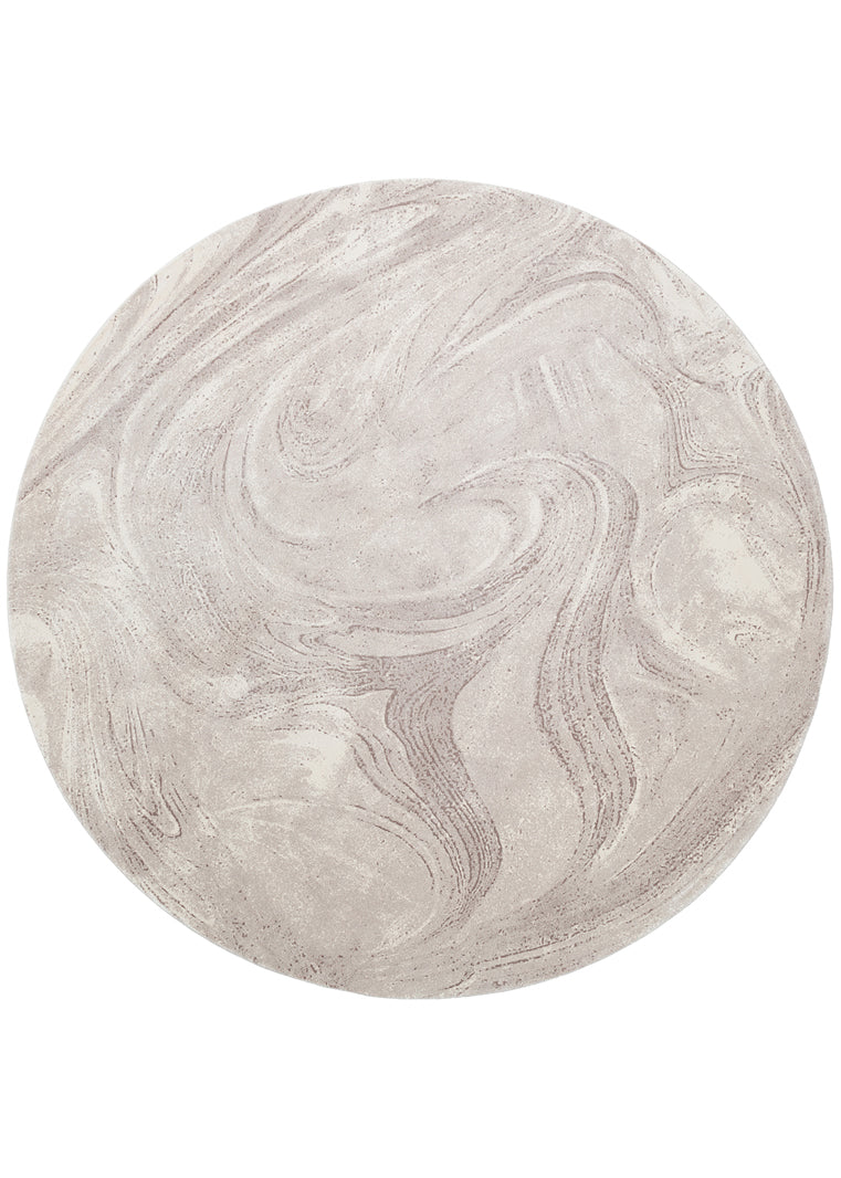 Nisali Gri Bej Soyut Desenli Yuvarlak Modern Halı