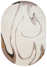 Nisali Cream Grey Abstract Pattern Modern Oval Rug