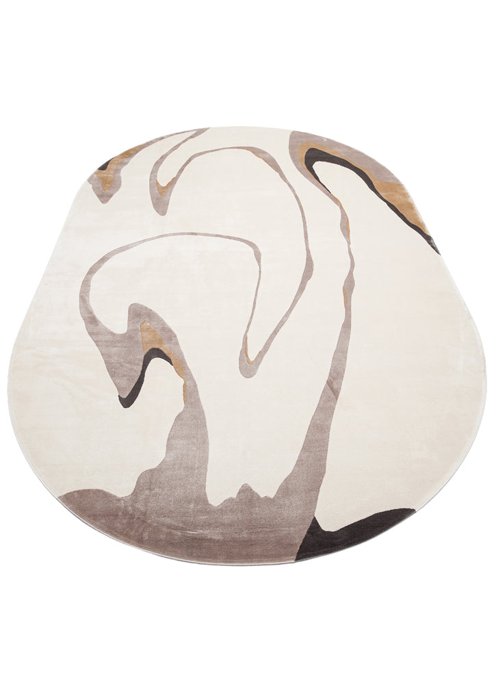 Nisali Krem Gri Soyut Desenli Modern Oval Halı – detay görünümü