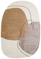 Nisali Beige Brown Abstract Pattern Modern Oval Machine-Made Rug