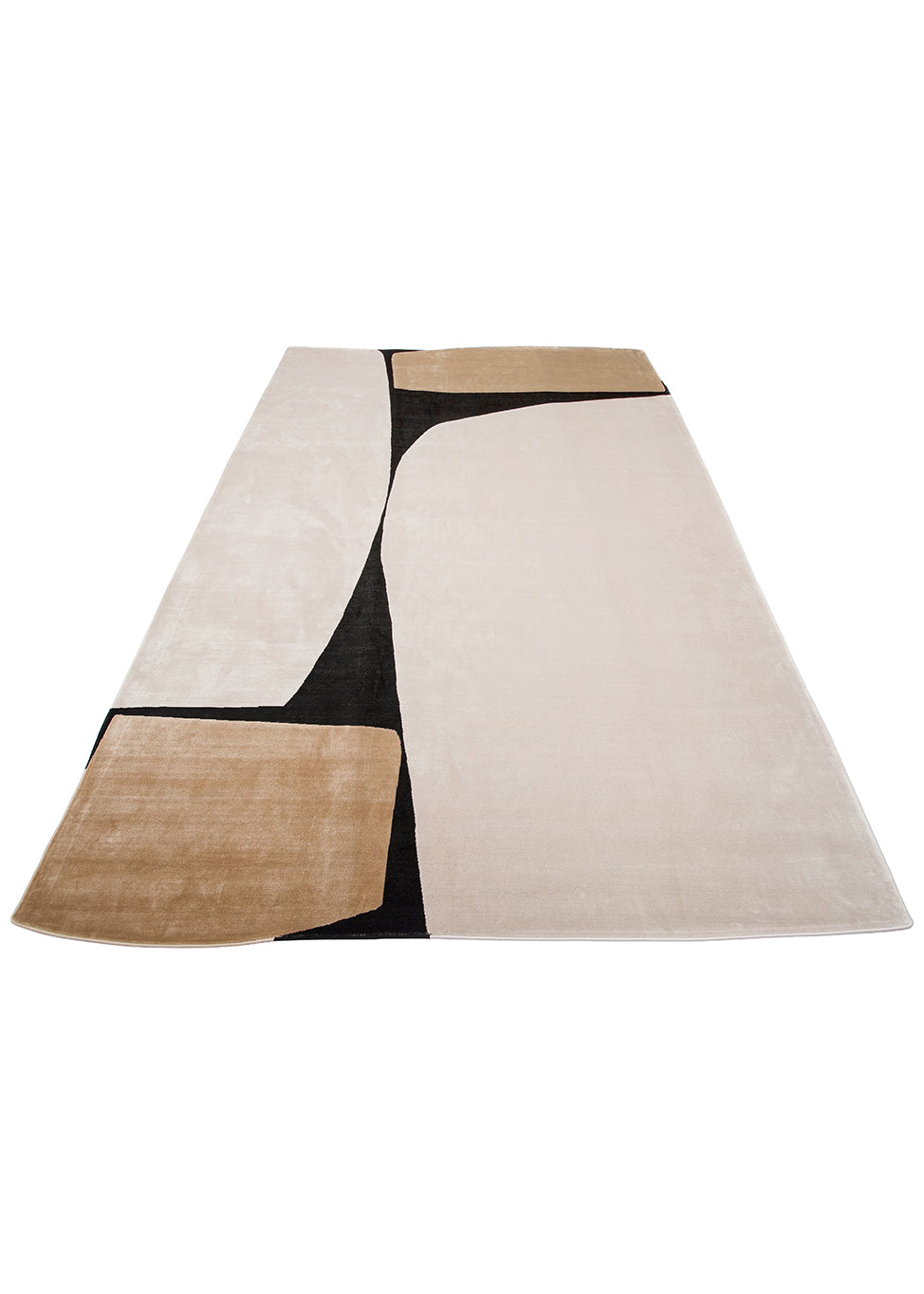 Nisali Bej Siyah Geometrik Modern Viskon Polyester Halı – detay görünümü