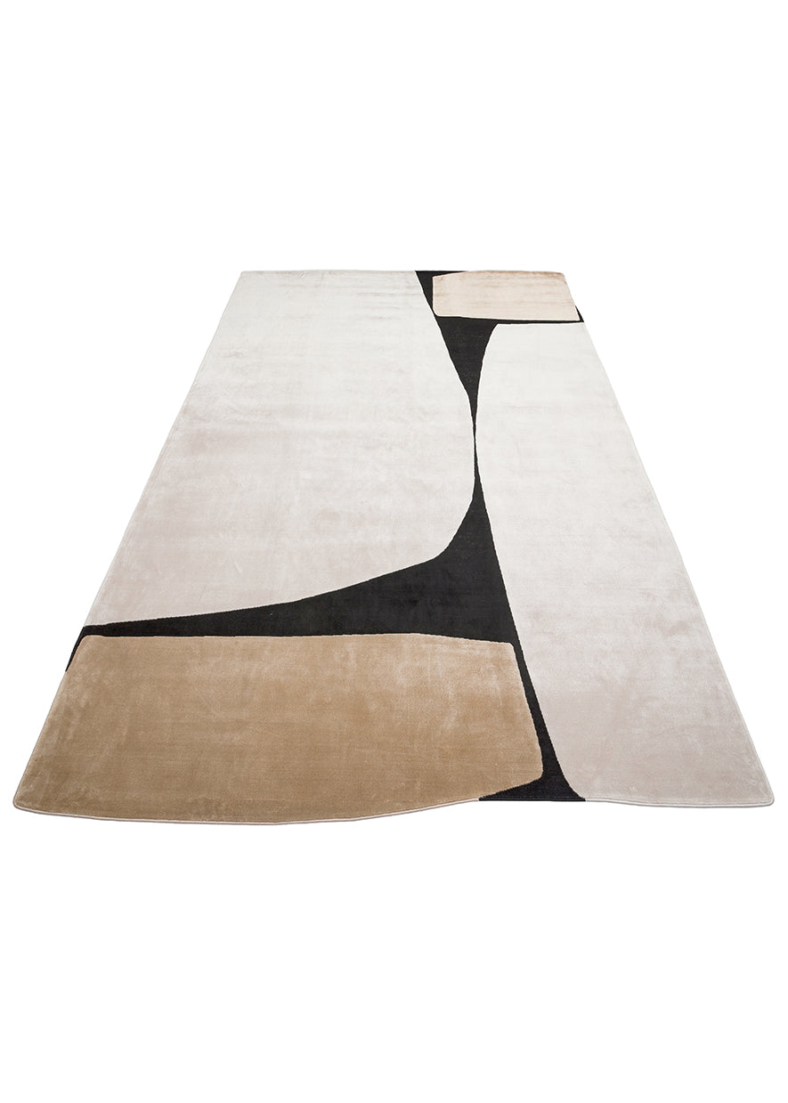 Nisali Bej Siyah Geometrik Modern Viskon Polyester Halı – mekânda kullanım