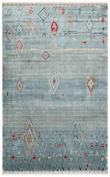 Avenso Blue White Modern Geometric Pattern Special Loom Rug