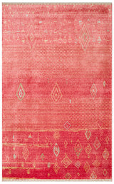 Avenso Pink Beige Geometric Ethnic Machine-Made Rug