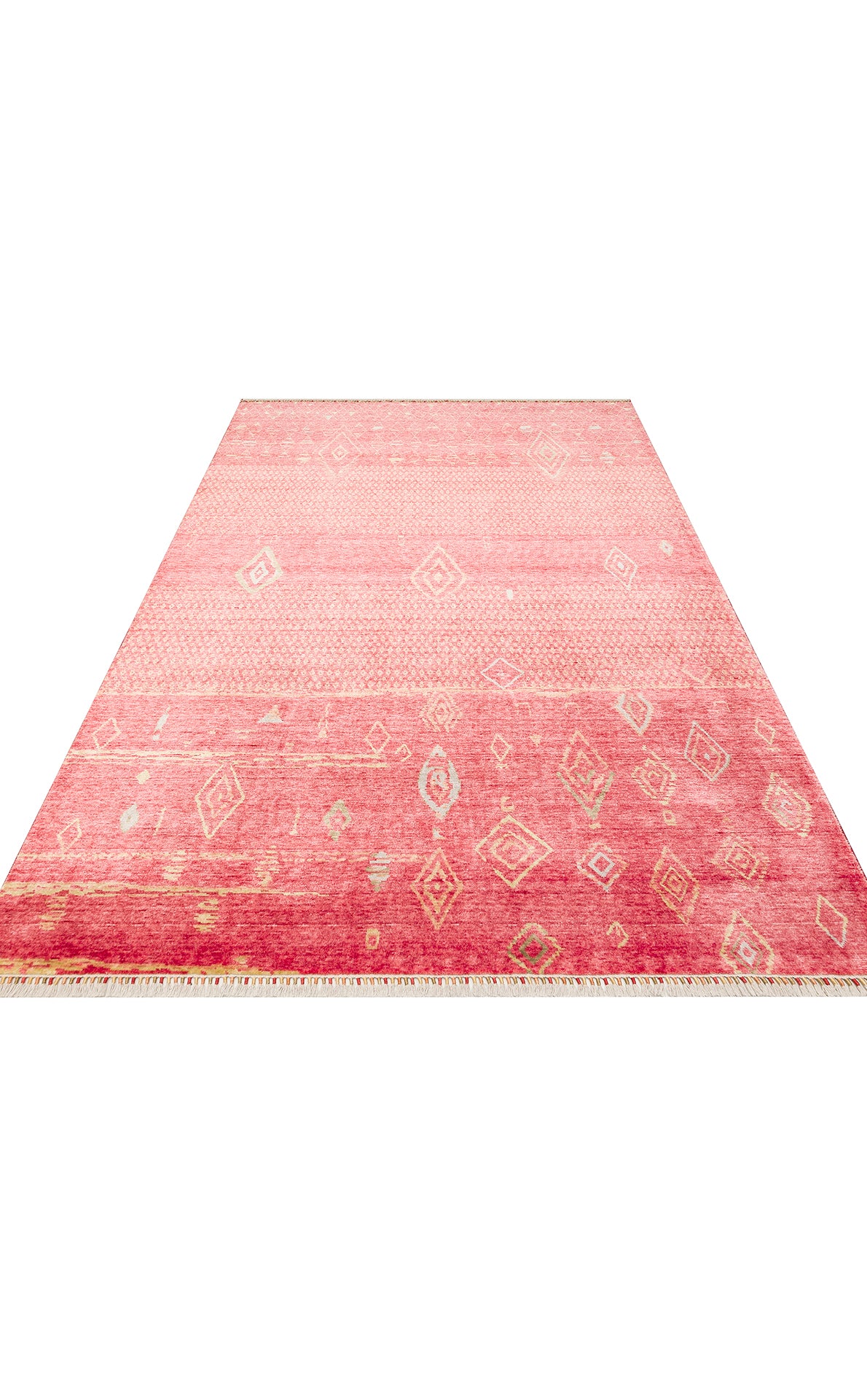 Avenso Pembe Bej Geometrik Etnik Özel Tezgah Halısı – kenar detayı