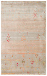 Avenso Beige Orange Geometric Pattern Modern Machine-Made Rug