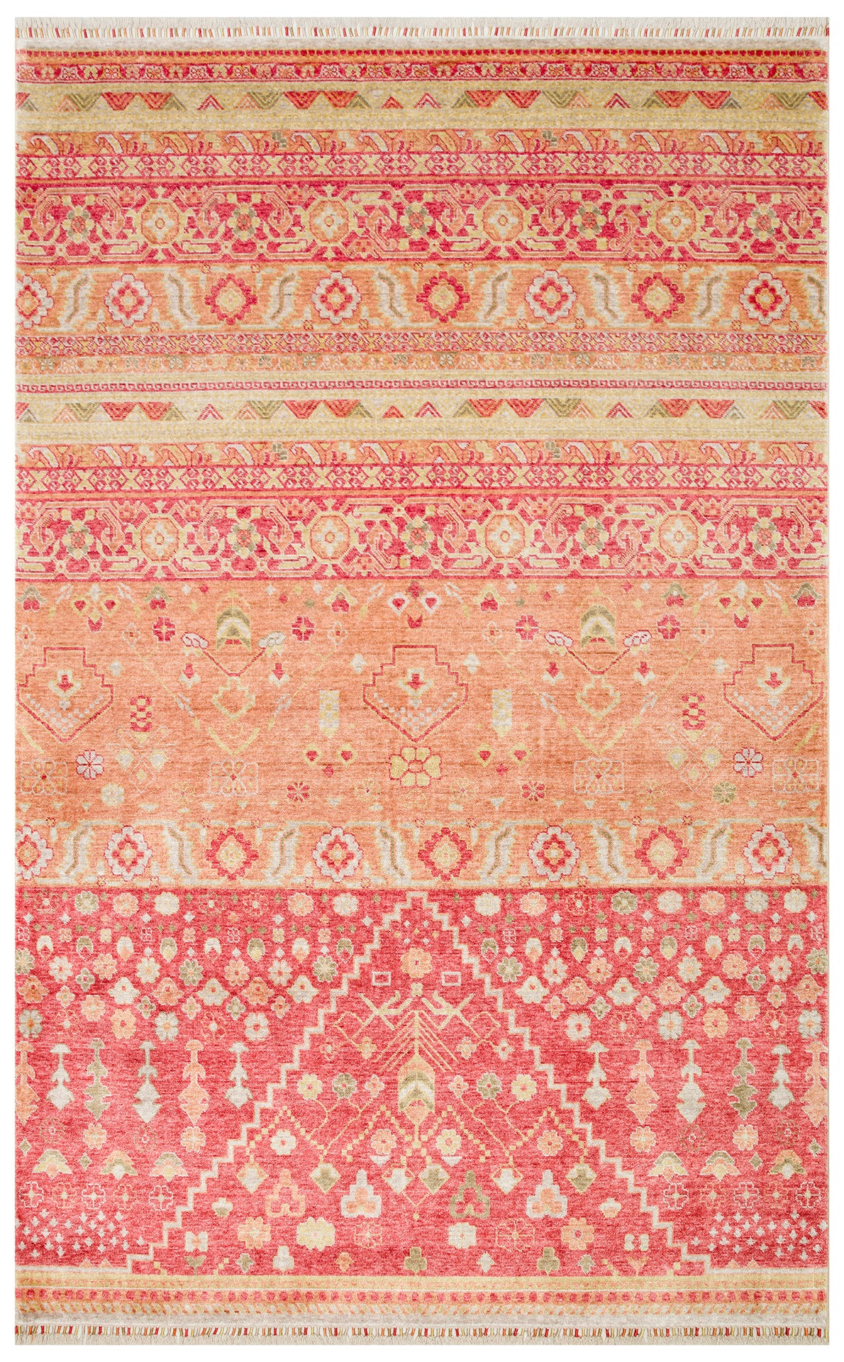 Avenso Pembe Bej Etnik Geometrik Desenli Özel Tezgah Halısı