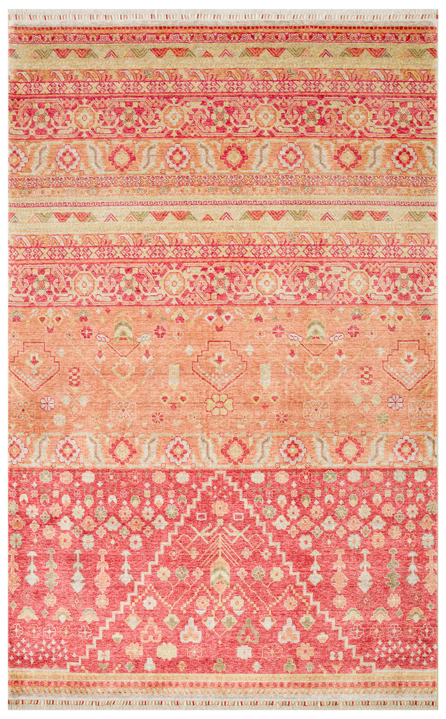 Avenso Pembe Bej Etnik Geometrik Desenli Özel Tezgah Halısı