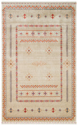Avenso Beige Orange Geometric Ethnic Special Loom Rug