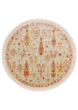 Avenso Beige Red Ethnic Floral Pattern Round Rug