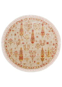 Alfombra redonda Avenso beige y roja, con motivos florales, de estilo étnico
