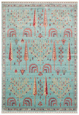 Avenso Turquoise Modern Floral Pattern Special Loom Rug