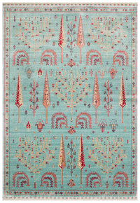 Tapis Avenso turquoise à motifs floraux, moderne, tissé sur métier spécial