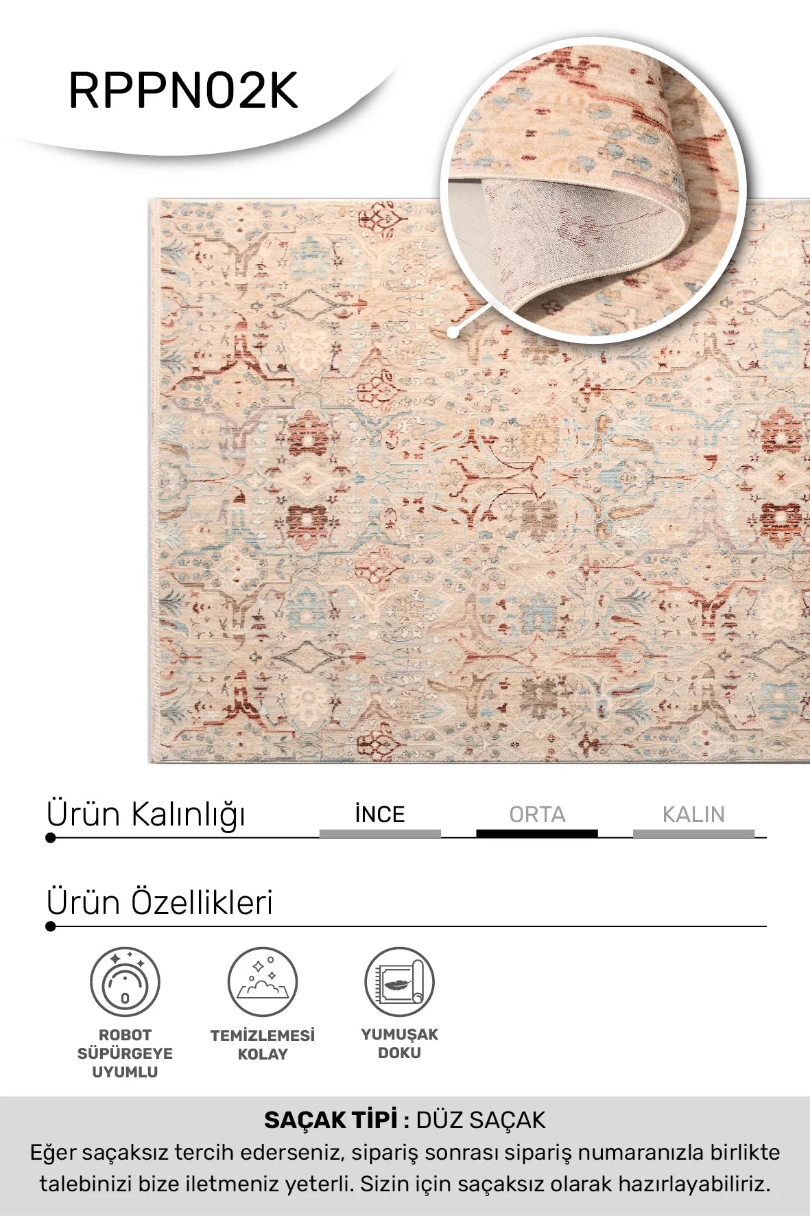 Verli Bej Kırmızı Çiçek Desenli Klasik Salon Halısı – arka yüz görünümü