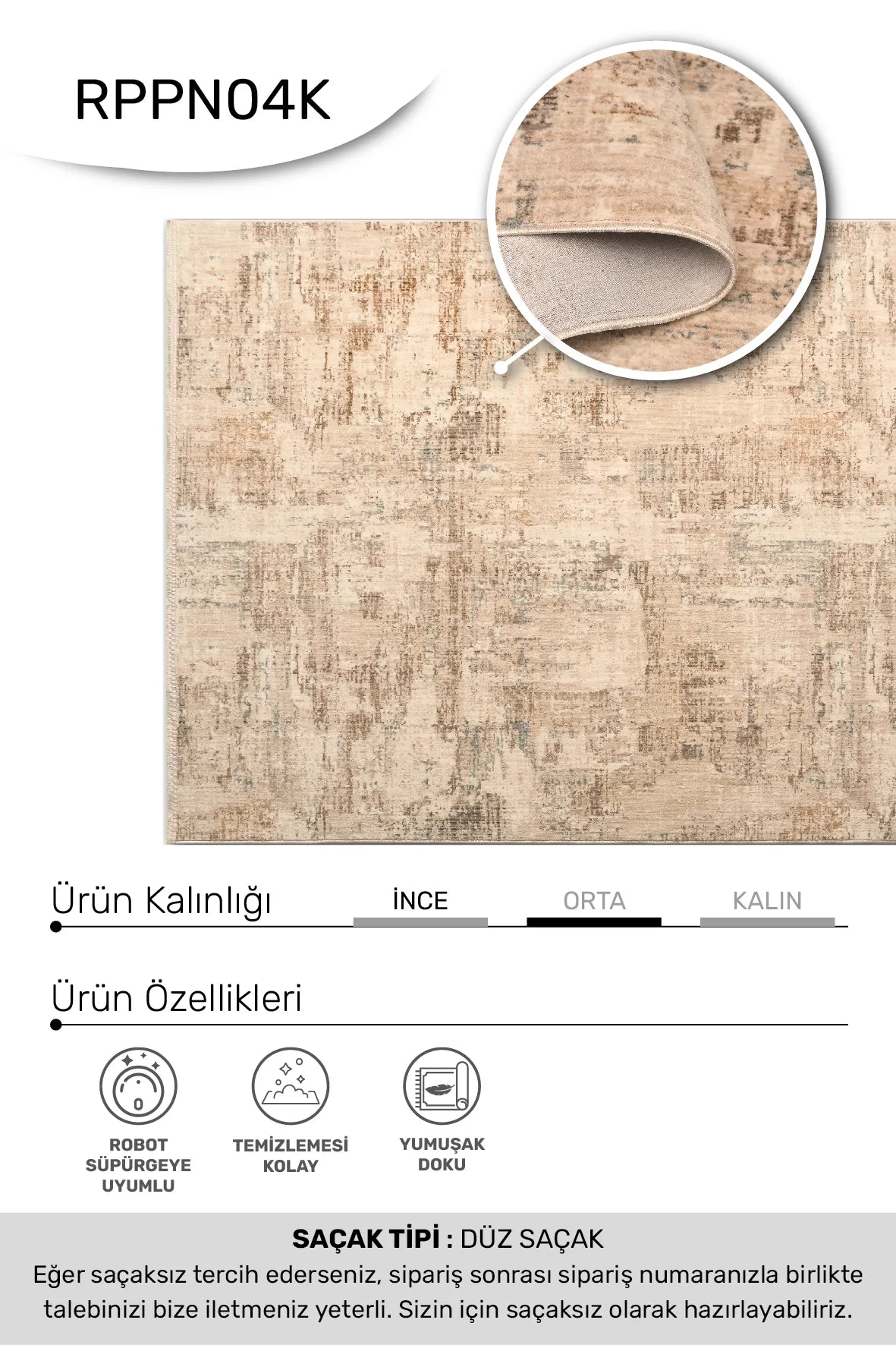 Verli Bej Kahverengi Soyut Desenli Modern Halı – arka yüz görünümü