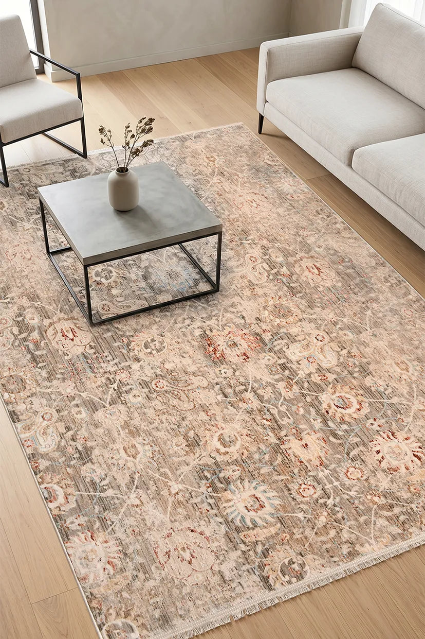 Verli Bej Gri Soyut Desenli Modern Salon Halısı