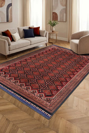 Ravos Kırmızı Lacivert Geometrik Desenli Halı