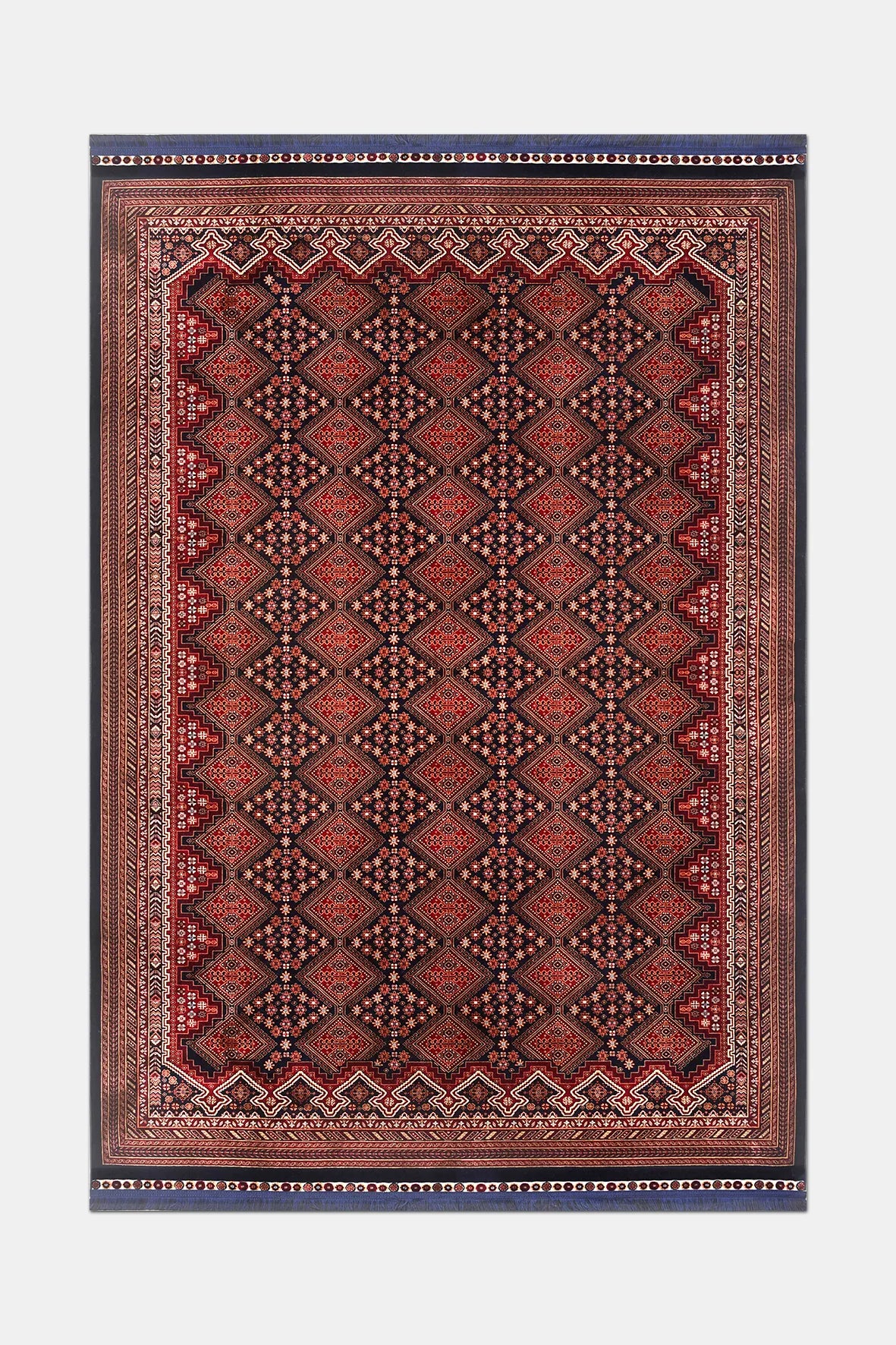 Ravos Kırmızı Lacivert Geometrik Desenli Halı – detay görünümü