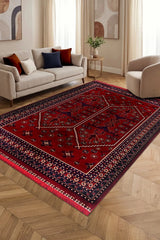 Ravos Red Navy Ethnic Geometric Rug
