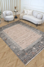 Gliven Gri Bej Geometrik Desenli Modern Salon Halısı