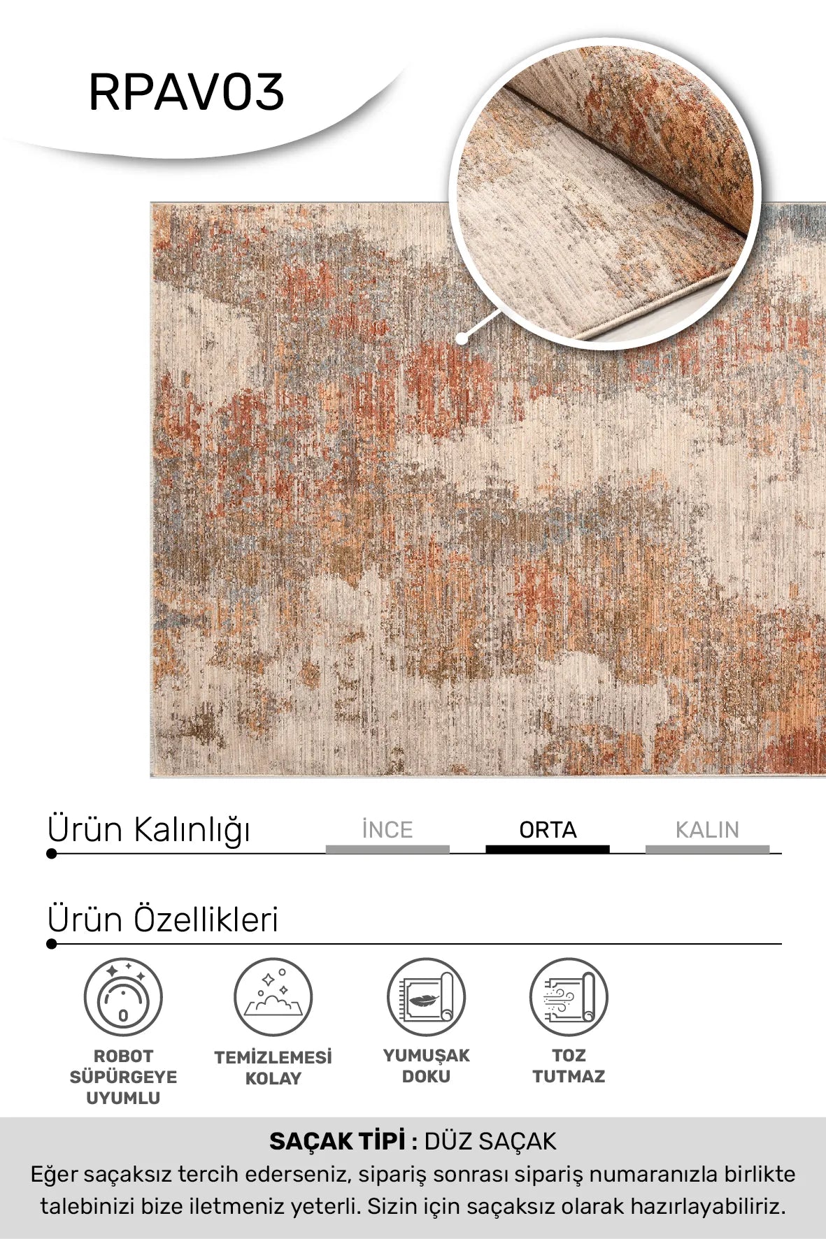 Gliven Bej Turuncu Soyut Desenli Modern Makine Halısı – mekânda kullanım