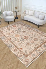 Gliven Beige Orange Floral Modern Machine-Made Rug