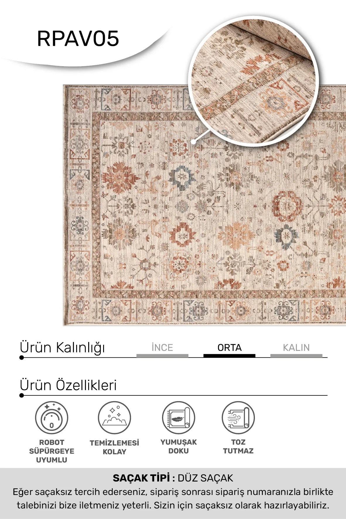 Gliven Bej Turuncu Çiçekli Modern Makine Halısı – mekânda kullanım