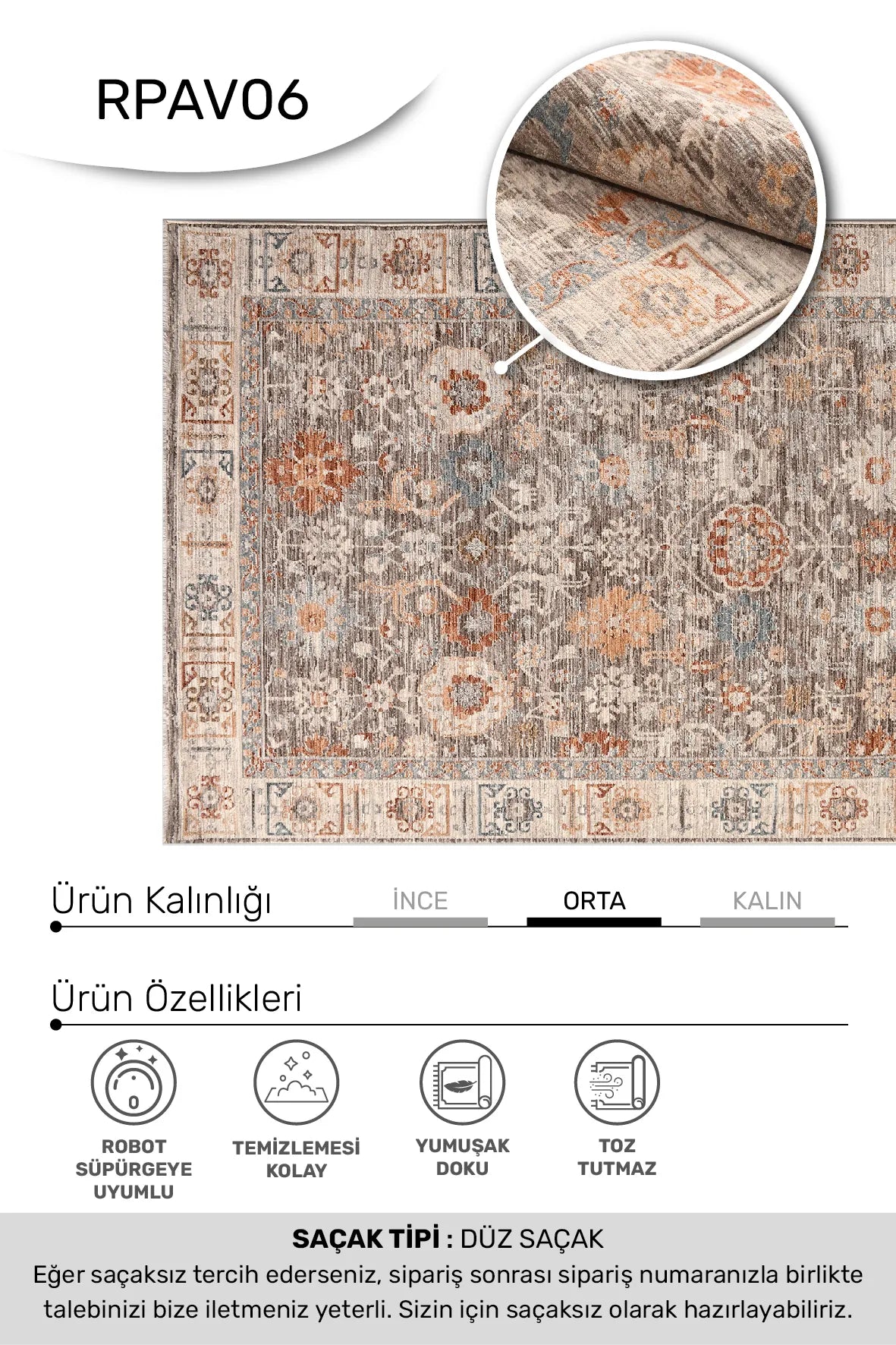 Gliven Gri Turuncu Çiçek Desenli Modern Salon Halısı – mekânda kullanım