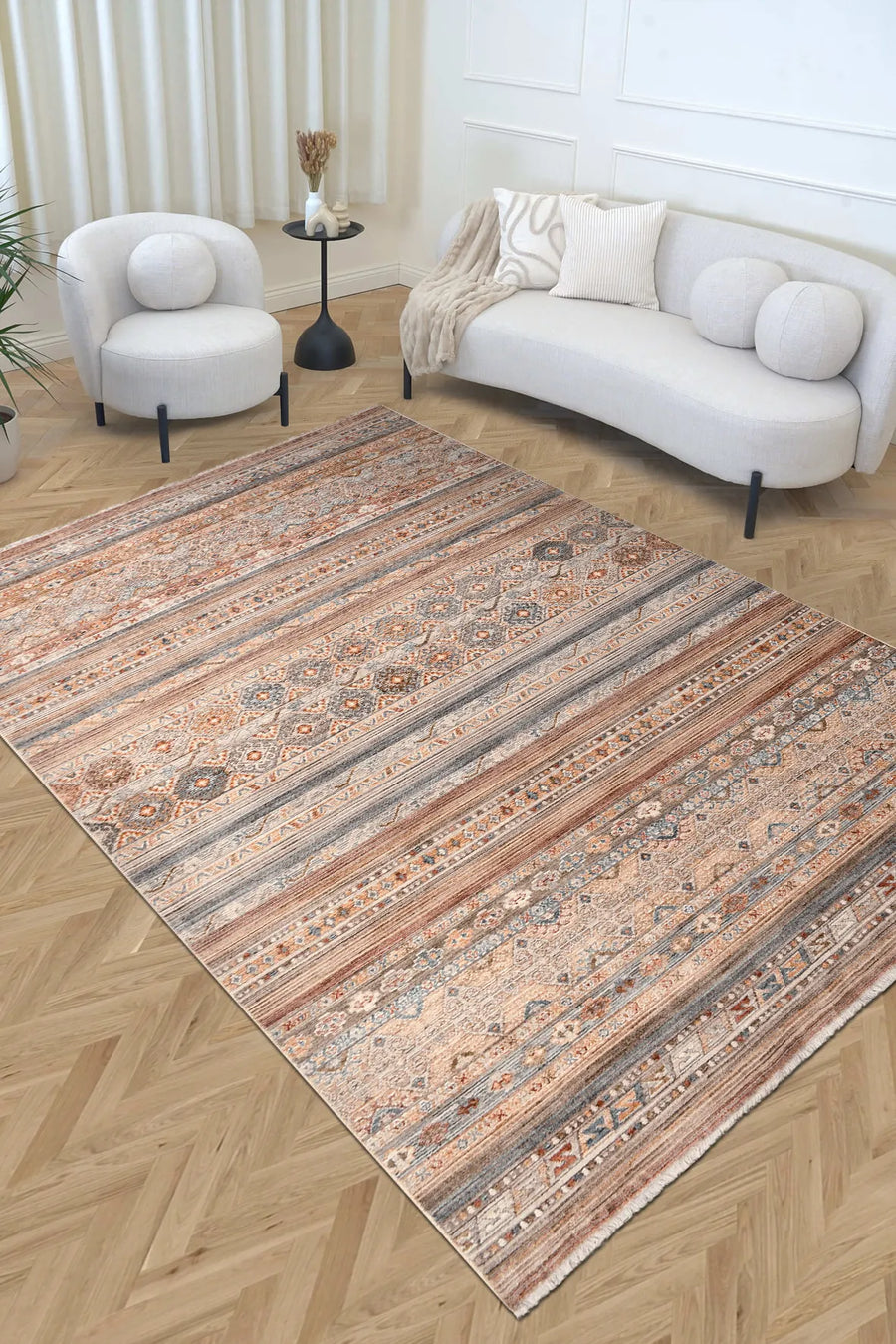 Gliven Bej Kahve Modern Geometrik Salon Halısı