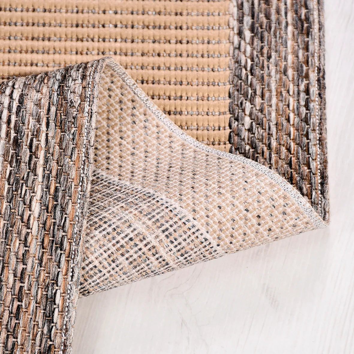 Kaelo Bej Kahverengi Çizgili Modern Sisal Halı