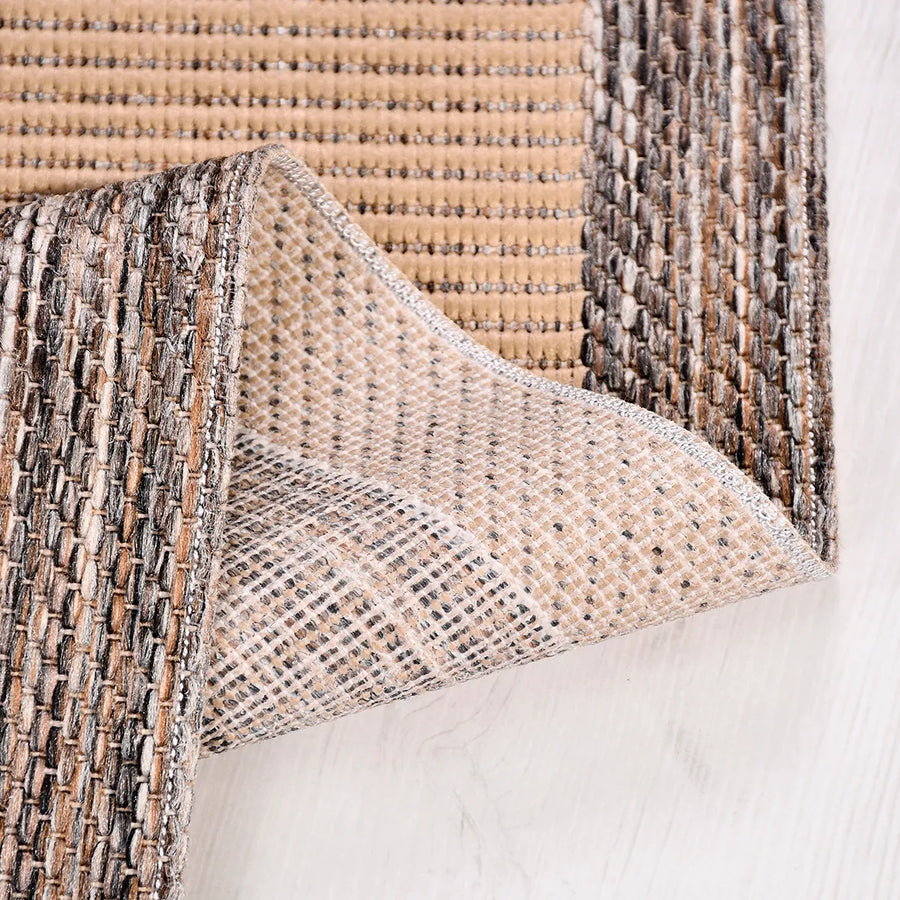 Kaelo Bej Kahverengi Çizgili Modern Sisal Halı